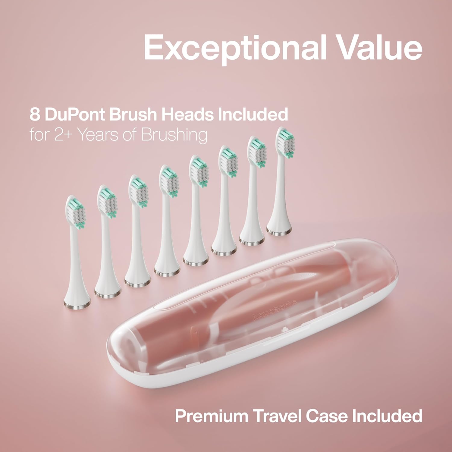 FOCOTOS Vibe Series Ultra-Whitening Toothbrush – ADA Accepted Electric Toothbrush - 8 Brush Heads & Travel Case – 40,000 VPM Motor & Wireless Charging - 4 Modes w Smart Timer – Satin Rose Gold