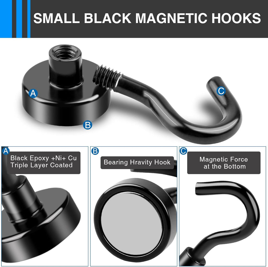 FOCOTOS Magnetic Hooks, 12 Pack 30lbs+ Magnet Hook 2026 Cruise Cabin Ship Essentials Heavy Duty Strong Magnets Refrigerator Fridge Hanging for Classroom Beach Vacation Kitchen Grills (Black)