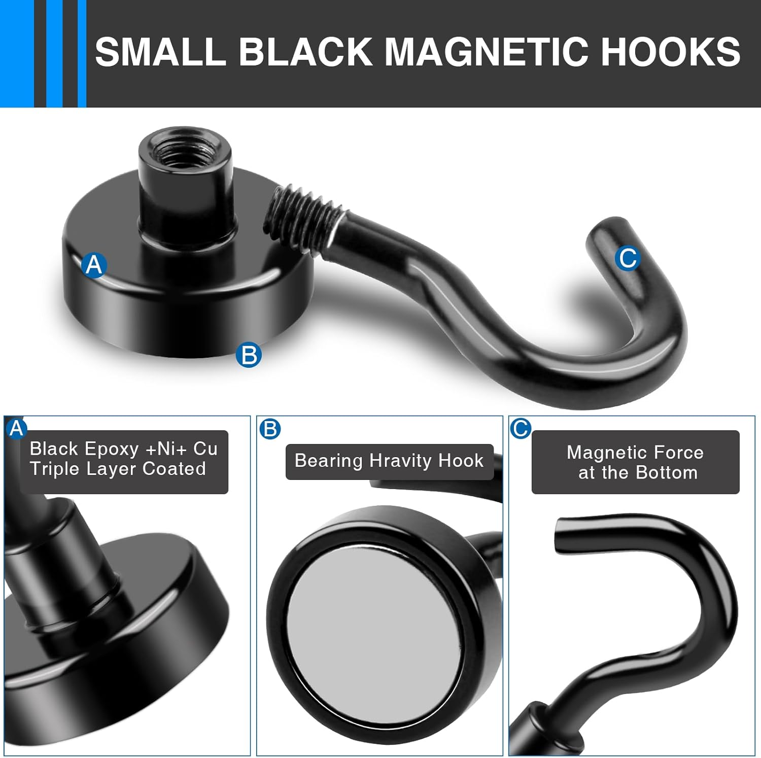 FOCOTOS Magnetic Hooks, 12 Pack 30lbs+ Magnet Hook 2026 Cruise Cabin Ship Essentials Heavy Duty Strong Magnets Refrigerator Fridge Hanging for Classroom Beach Vacation Kitchen Grills (Black)