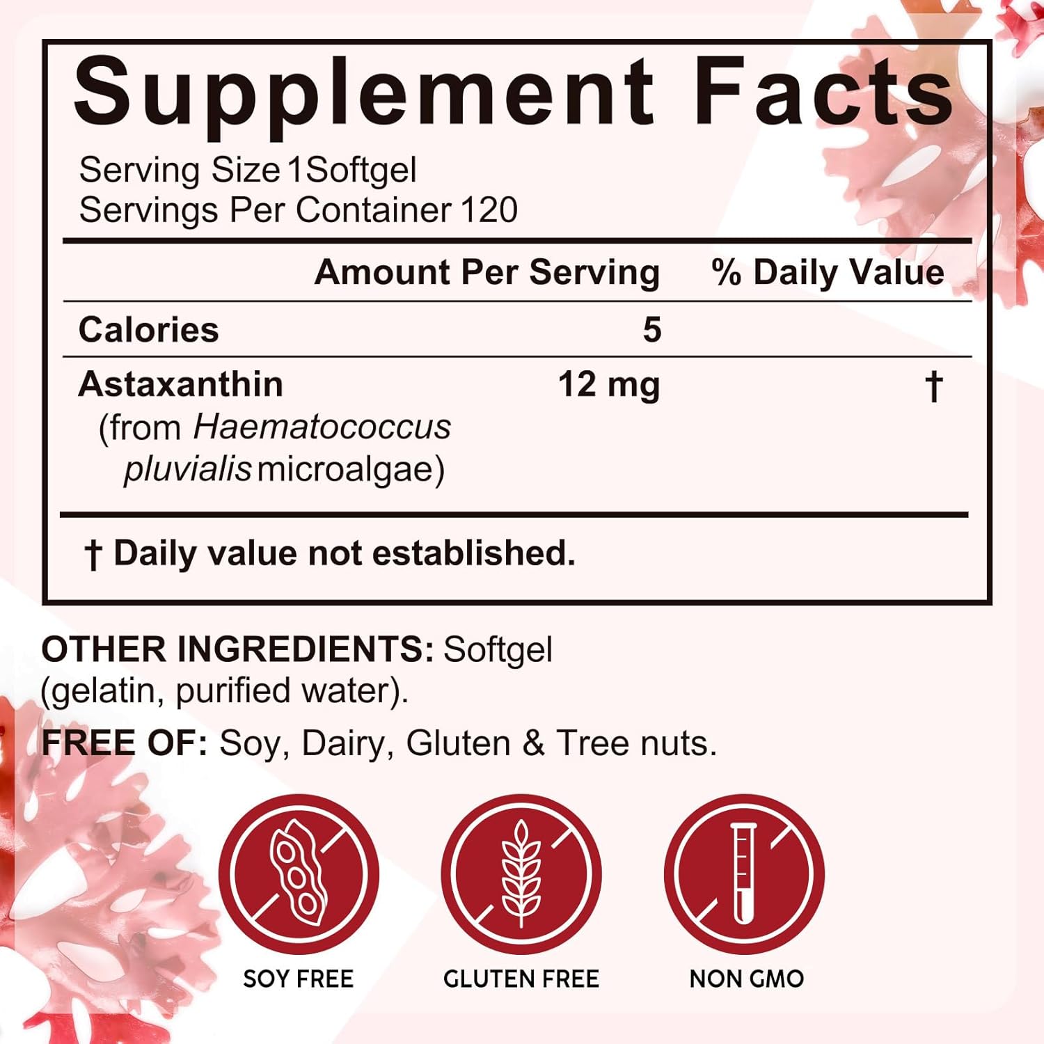 FOCOTOS Premium Astaxanthin 12mg, Natural Antioxidant Supplement for Eye, Joint, Skin Health,Microalgae Source, 4 Month Supply | Supports Internal Circulation, 120 Softgels