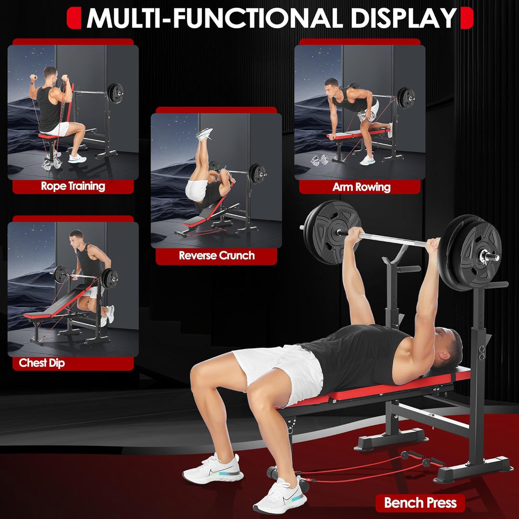 FOCOTOS 900LBS All in One Weight Bench Set with Squat Rack Adjustable Workout Bench with Leg Developer Preacher Curl Rack Fitness Strength Training Bench for Home Gym