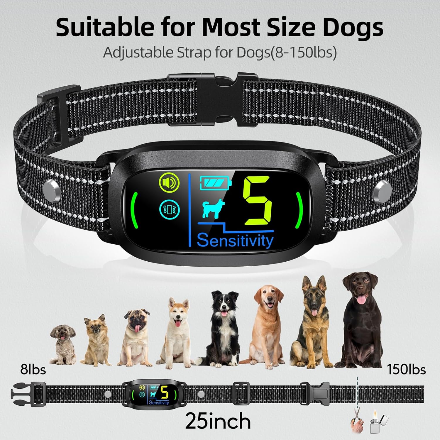 Antyman Dog Bark Collar, Rechargeable Smart Collar, Anti Barking Training Collar with 5 Adjustable Sensitivity Beep Vibration, Bark Collar for Large Medium Small Dogs (Black)