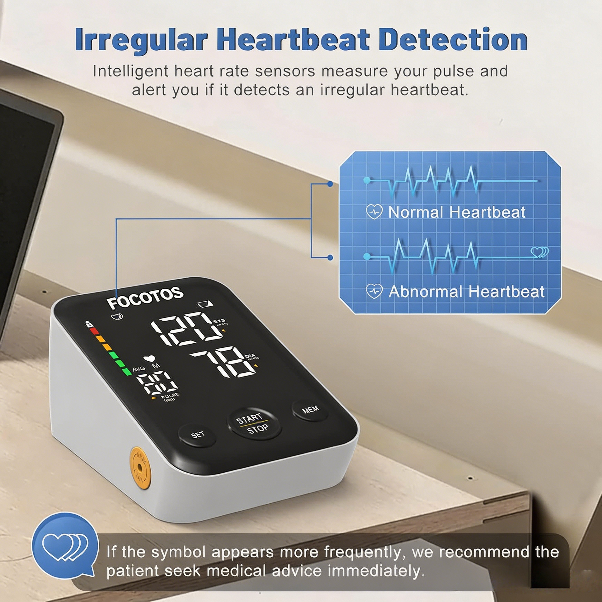 Blood Pressure Monitor Large Cuff, FOCOTOS Upper Arm Blood Pressure Machines for Home Use Accurate BP Cuff LED Backlight Display Heart Rate Detection 2x120 Records, Cuff 22-40cm