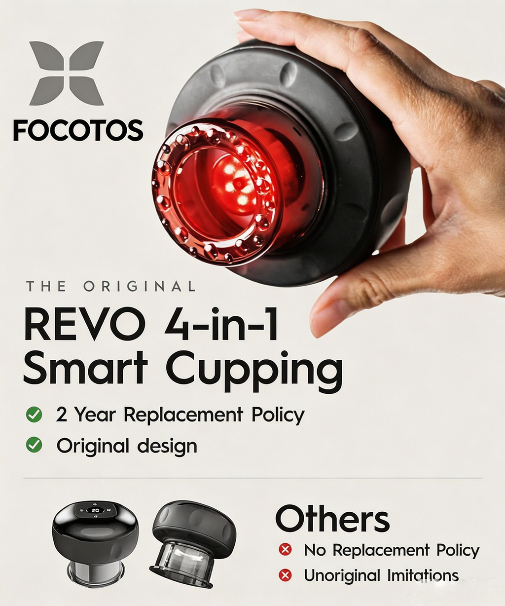 FOCOTOS The Original 4-in-1 Smart Cupping Therapy Massager, Red Light Therapy for Targeted Pain Relief, Knots, Aches, Muscle Soreness, Circulation & Tighter Skin, Portable Cupping Kit (Four Pack)