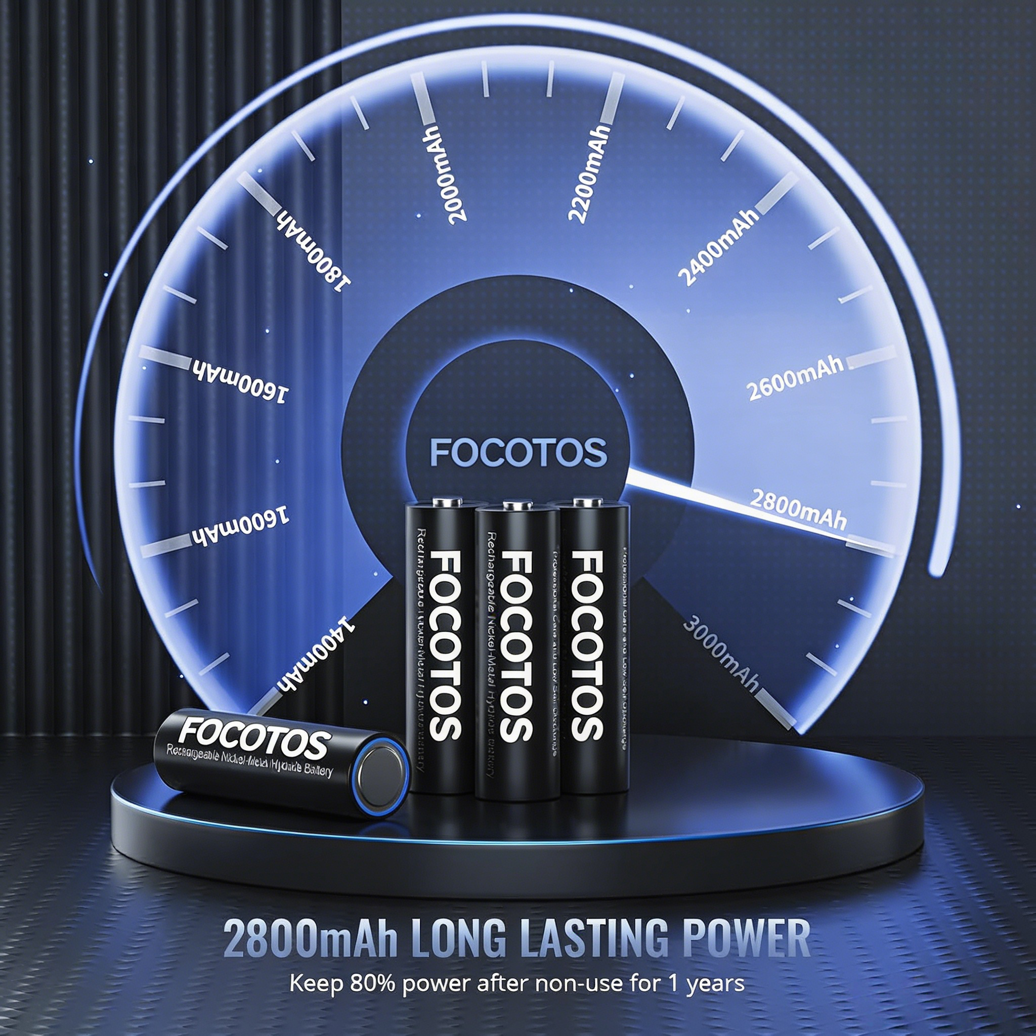 FOCOTOS AA Rechargeable Batteries 8 Pack, High Capacity 2800mAh 1200 Cycles 1.2V NiMH Rechargeable Battery AA