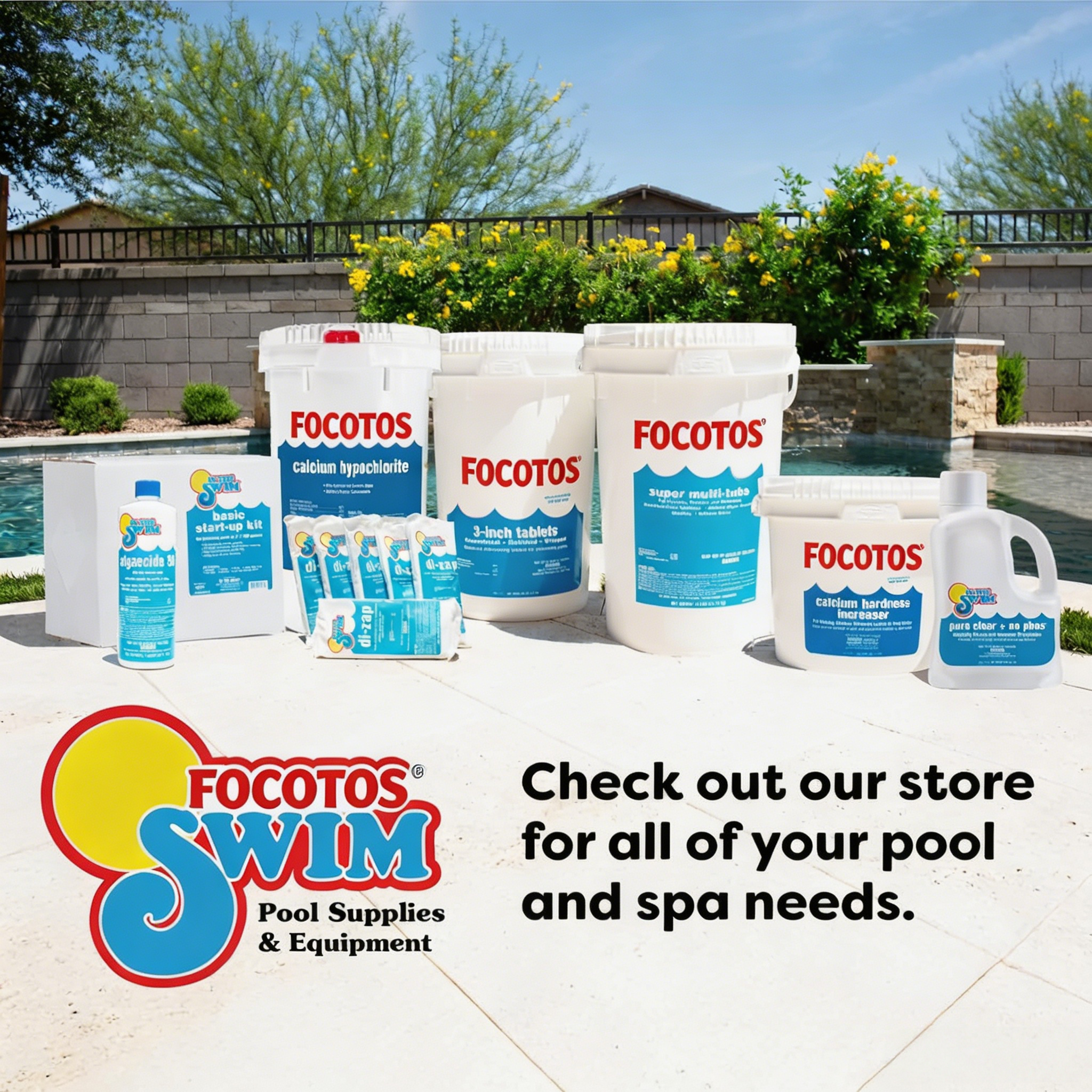 FOCOTOS 3 Inch Stabilized Chlorine Tablets for Sanitizing Swimming Pools - Individually Wrapped, Slow Dissolving - 90% Available Chlorine - Tri-Chlor - 5 Pounds