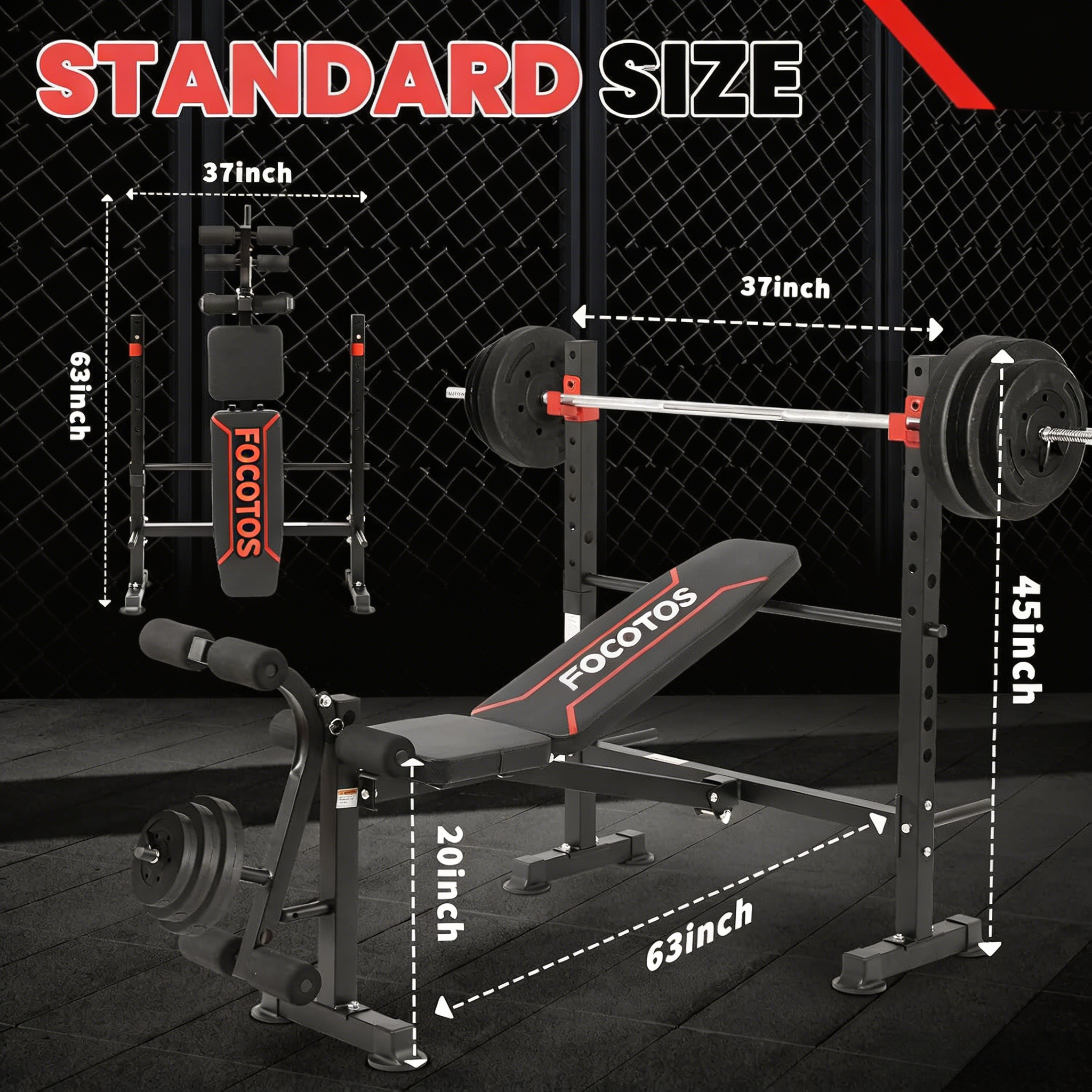FOCOTOS Foldable 1500LBS Capacity 8 IN 1 Weight Bench Set with Leg Extension/Squat Rack/Preacher Curl, Adjustable Bench Press for Home Gym Full Body Workout (US Stock)
