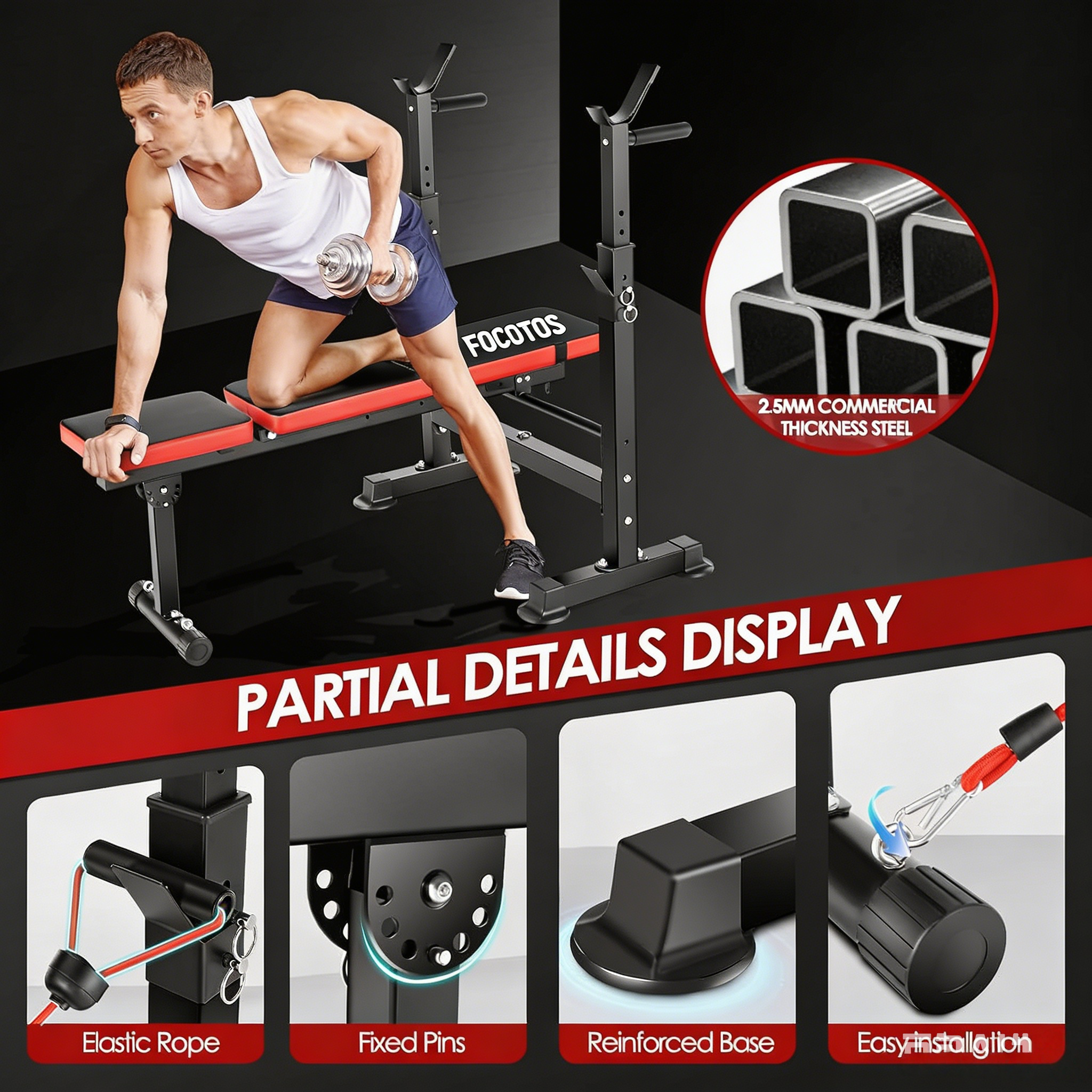 FOCOTOS 900LBS All in One Weight Bench Set with Squat Rack Adjustable Workout Bench with Leg Developer Preacher Curl Rack Fitness Strength Training Bench for Home Gym