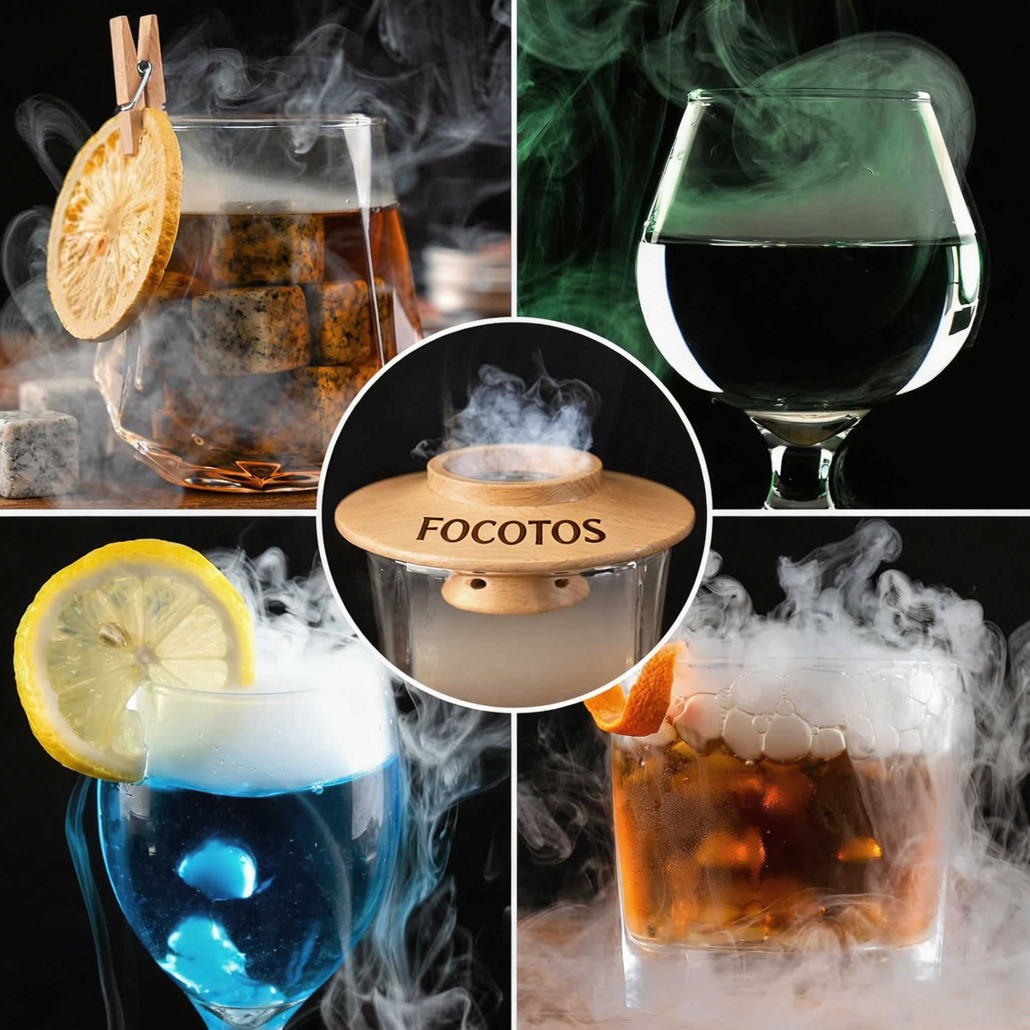 FOCOTOS Cocktail Smoker Kit with Torch – 6 Flavors Wood Chips – Bourbon, Whiskey Smoker Infuser Kit, Old Fashioned Drink Smoker Kit, Birthday Bourbon Whiskey Gifts for Men, Dad, Husband (Without Butane)