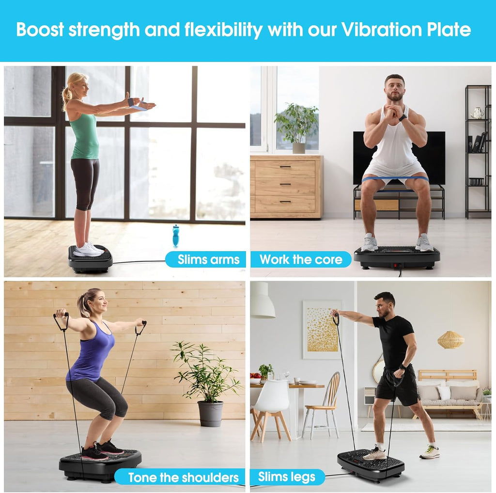 FOCOTOS Waver Vibration Plate Exercise Machine for Lymphatic Drainage Weight Loss,120 Speed Levels Vibrating Platform with Resistance Bands,Full-Body Workout Equipment for Muscle Activation