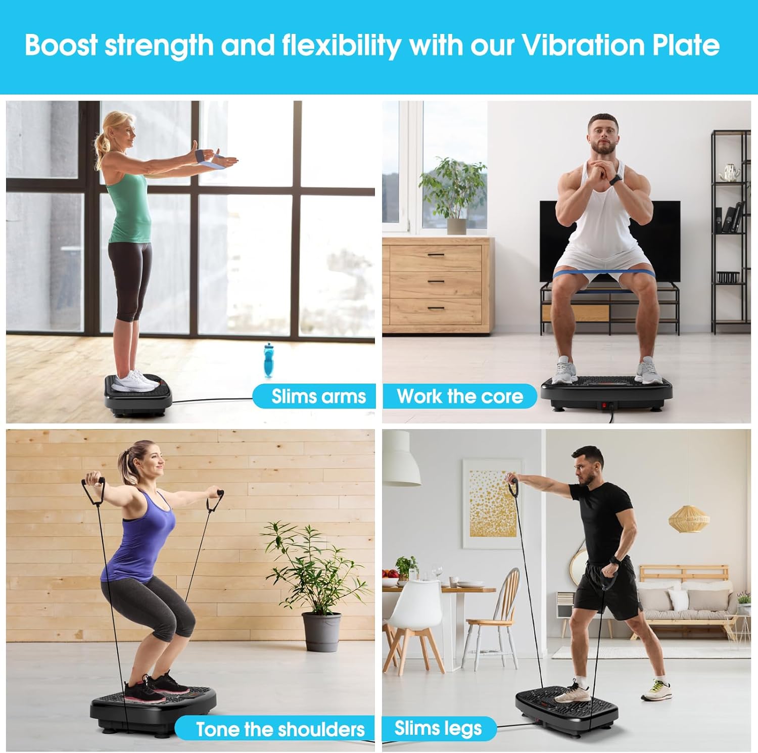 FOCOTOS Waver Vibration Plate Exercise Machine for Lymphatic Drainage Weight Loss,120 Speed Levels Vibrating Platform with Resistance Bands,Full-Body Workout Equipment for Muscle Activation