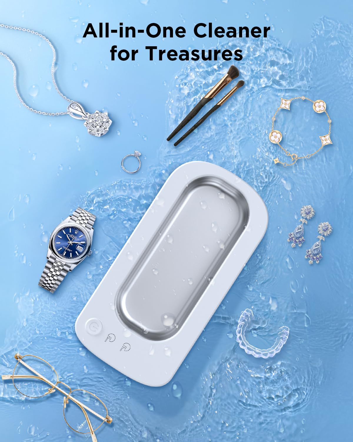 Antyman Ultrasonic Jewelry Cleaner Machine: 48KHz Ultra Sonic Cleaner for Jewelry,Eyeglass,Rings,Watch Band,Dentures,with Dual Cleaning Modes,350ML 304 Stainless Steel Tank,Gift for Wife,Mom,Daughter