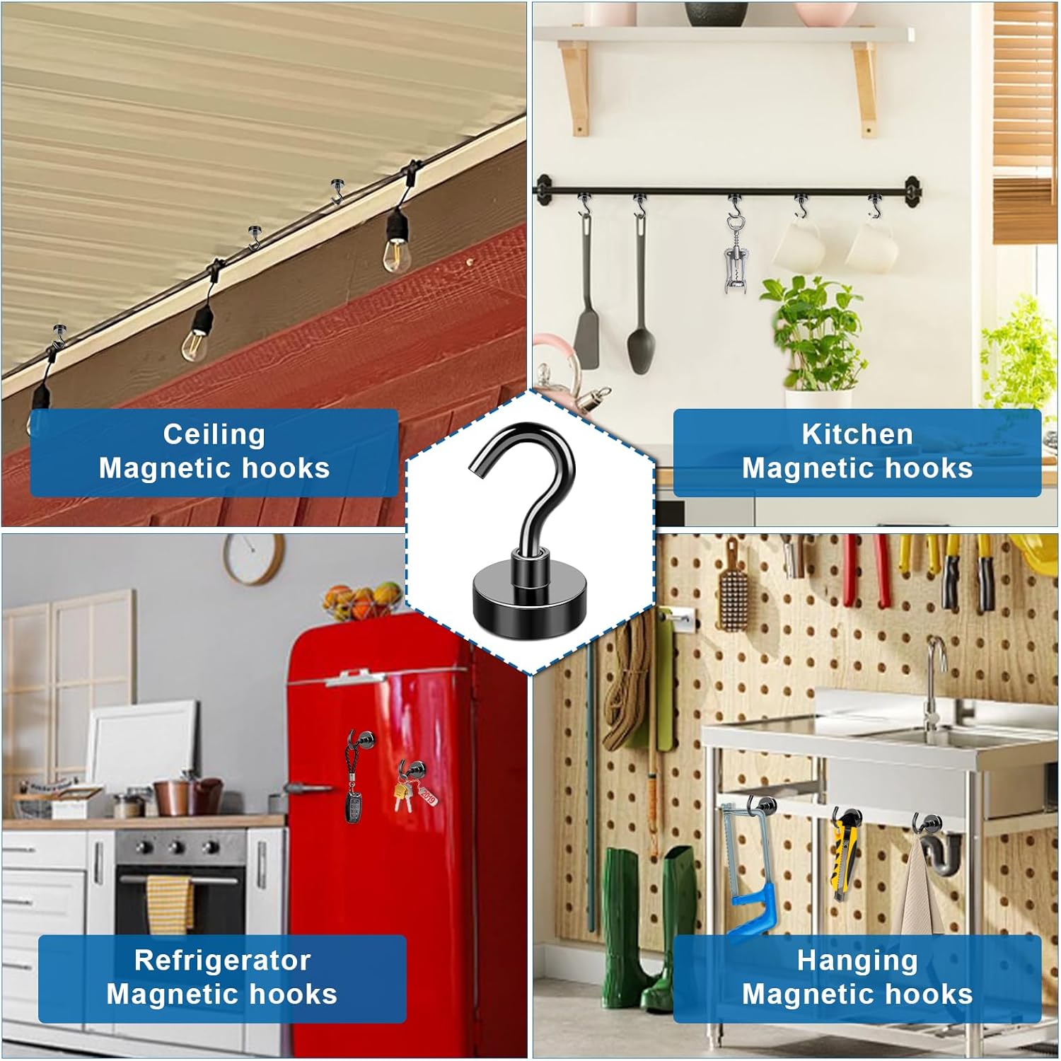 FOCOTOS Magnetic Hooks, 12 Pack 30lbs+ Magnet Hook 2026 Cruise Cabin Ship Essentials Heavy Duty Strong Magnets Refrigerator Fridge Hanging for Classroom Beach Vacation Kitchen Grills (Black)