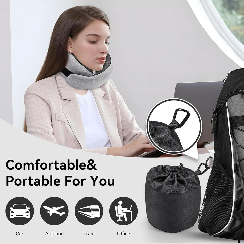 FOCOTOS Travel Pillow, Memory Foam Neck Pillow with Ergonomic 360° Support, Travel Neck Pillow for Airplanes, Compact Design for Plane, Car & Office Travel Essentials, Gray