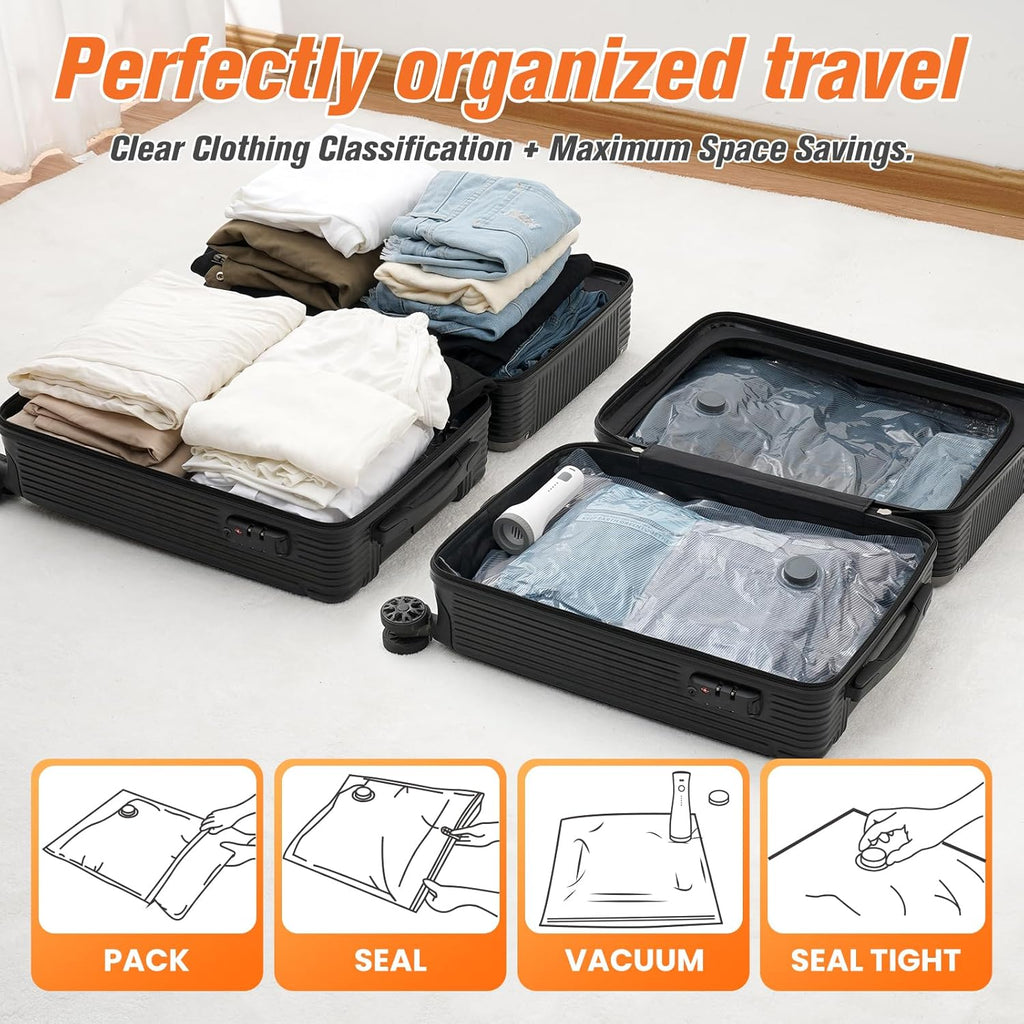 FOCOTOS 15 Pack Vacuum Storage Bags for Travel with Cordless Pump, Space Saver Bags for Clothes, Compression Packing Bags for Luggage, 15 Combo Size