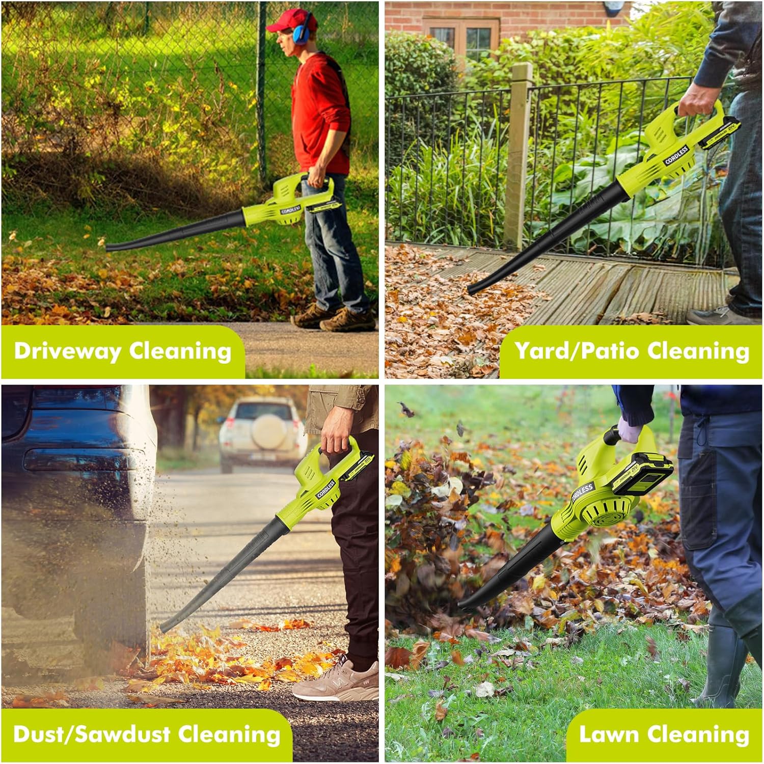 FOCOTOS Leaf Blower Cordless - 21V Powerful Electric Leaf Blower with 2 Batteries and Charger, 2 Speed Modes, 2.0Ah Lightweight Battery Powered Leaf Blowers for Lawn Care, Patio, Dust, Blowing Leaves