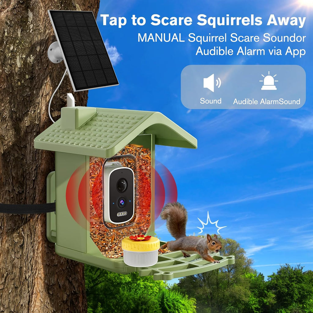 FOCOTOS Smart Bird Feeder with Camera Solar Powered, AI Birds Species Identification, 2.5K HD Video Bird House with Camera for Outside, Weatherproof Design Ideal Gifts for Christmas, Bird Lovers, Green