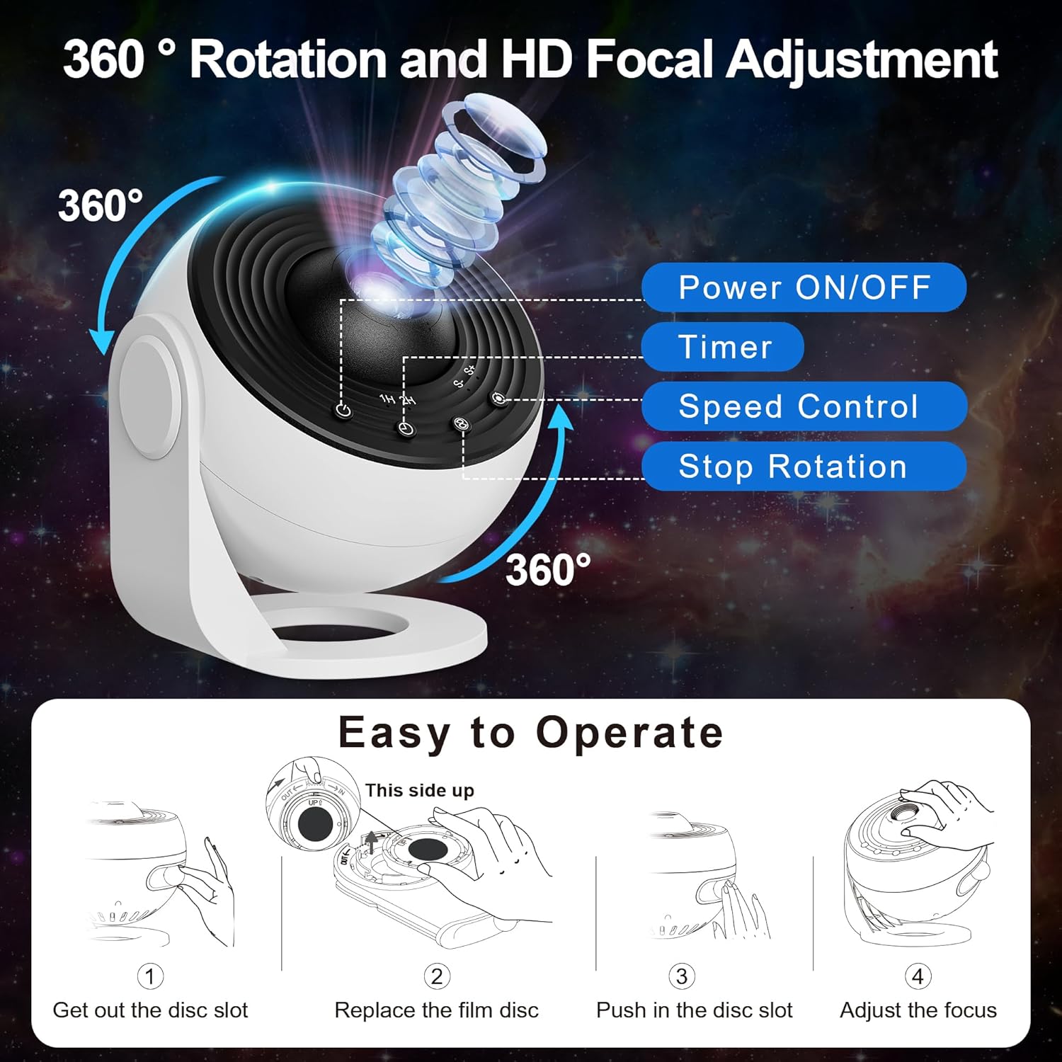 FOCOTOS Planetarium Projector Pro for Bedroom, 13 in 1 Star Projector Galaxy Light, Ceiling Night Light Milky Way Mood Lighting with Timer, LED Space Galaxy Lamp Bedroom Room Decor for Adults Kids - White
