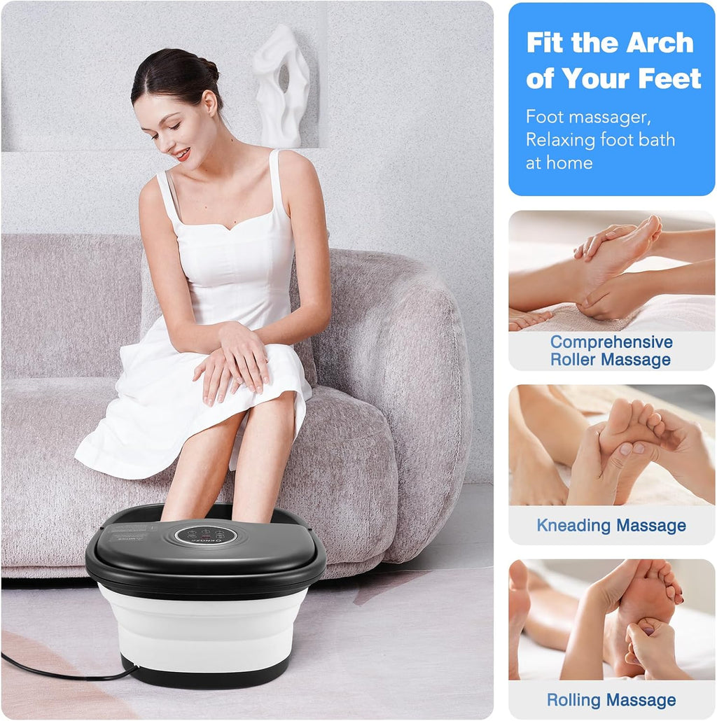 Antyman Collapsible Foot Spa Bath with Heat & Bubble, Foot Soaking Tub with Timer and Red Light., 16 Rollers & Pumice Stone, Enjoy Warm Water Foot Bath, Gift for Wife and Mom, Black