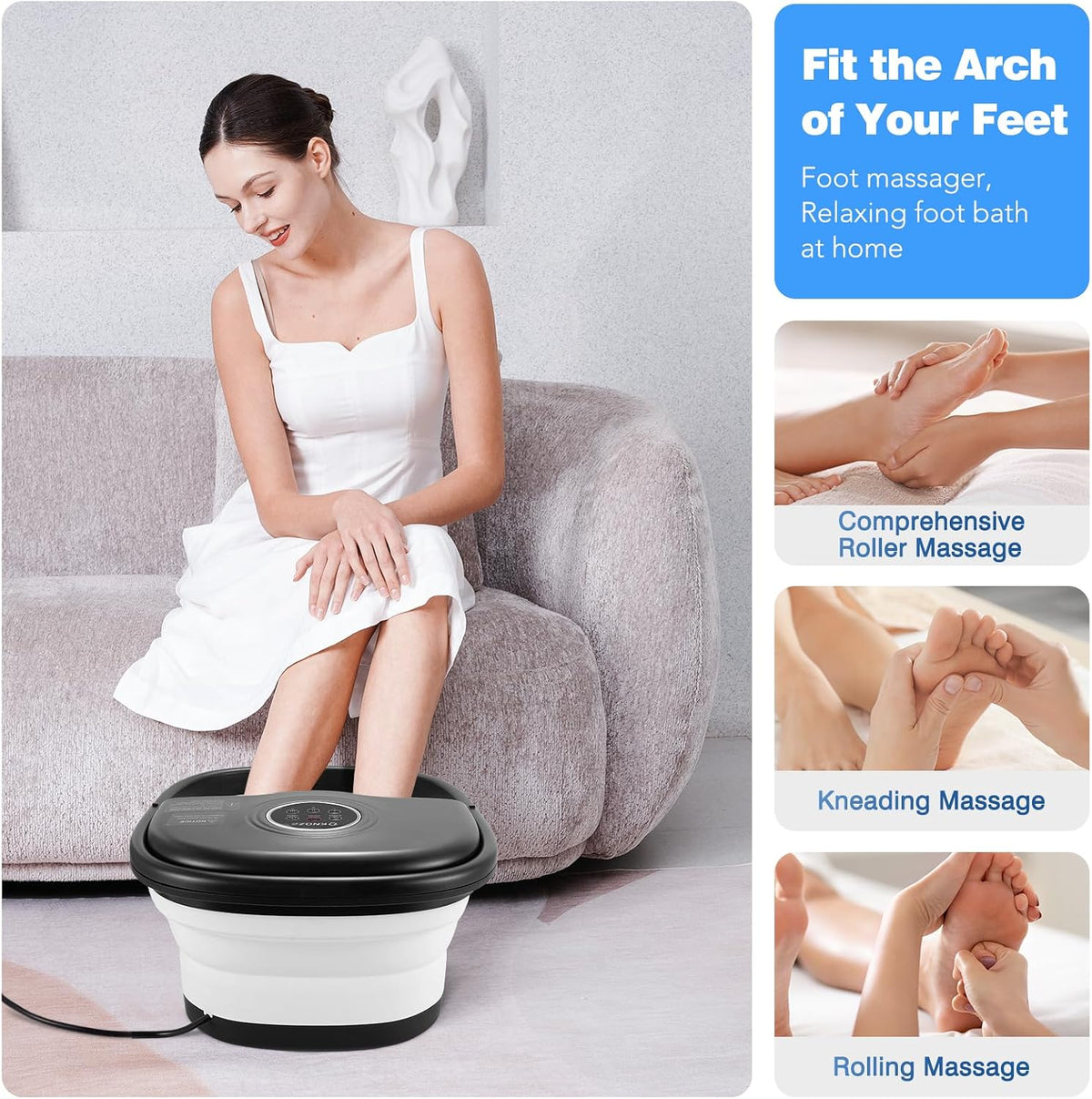 Antyman Collapsible Foot Spa Bath with Heat & Bubble, Foot Soaking Tub with Timer and Red Light., 16 Rollers & Pumice Stone, Enjoy Warm Water Foot Bath, Gift for Wife and Mom, Black