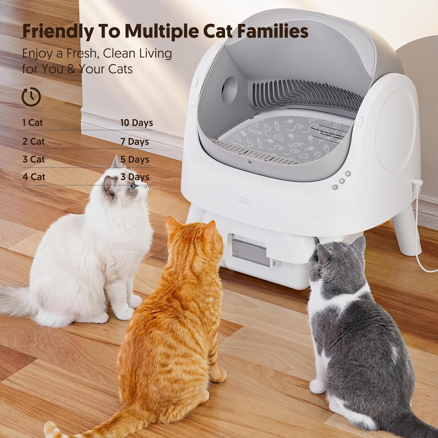 FOCOTOS Self Cleaning Cat Litter Box, Automatic Litter Box for Multiple Cats, Integrated Safety Protection with Open-Top Design