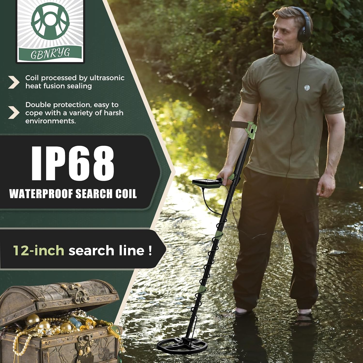 Antyman Professional Metal Detector for Adults,12" IP68 Waterproof Search Coil with LCD Backlight,5 Modes Gold Detector,Advanced DSP Chip&High Accuracy System for Beach/Gold Hunting