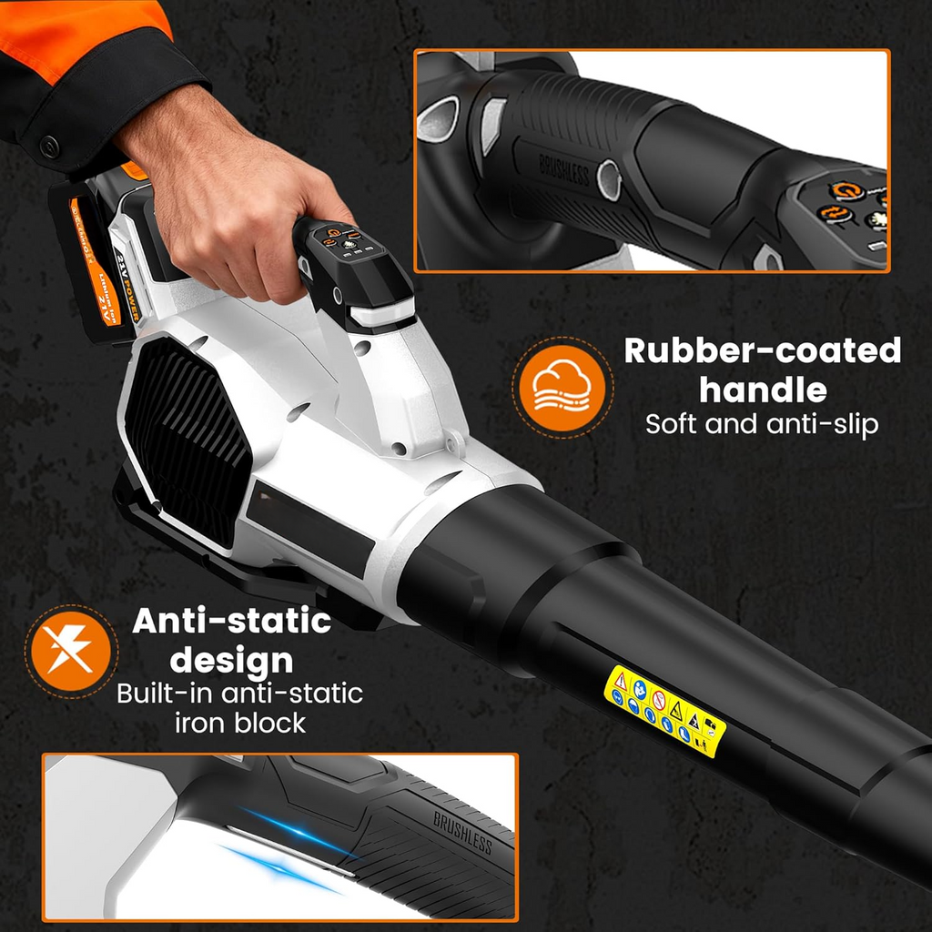 FOCOTOS Leaf Blower Cordless, 765CFM Electric Leaf Blowers with 2 x 7.8Ah Batteries and Dual Rapid Charger, 3- Speed & Turbo Mode, with LED lighting, 1 x Shoulder Strap, Blowers for Lawn Care - SL9501