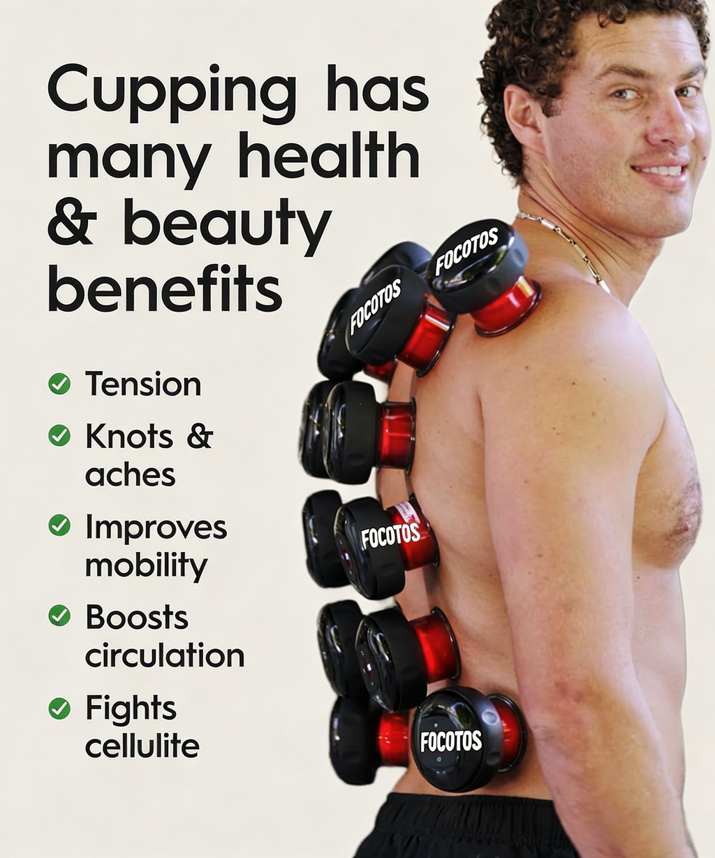 FOCOTOS The Original 4-in-1 Smart Cupping Therapy Massager, Red Light Therapy for Targeted Pain Relief, Knots, Aches, Muscle Soreness, Circulation & Tighter Skin, Portable Cupping Kit (Four Pack)
