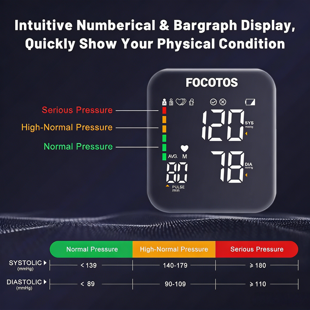 Blood Pressure Monitor Large Cuff, FOCOTOS Upper Arm Blood Pressure Machines for Home Use Accurate BP Cuff LED Backlight Display Heart Rate Detection 2x120 Records, Cuff 22-40cm