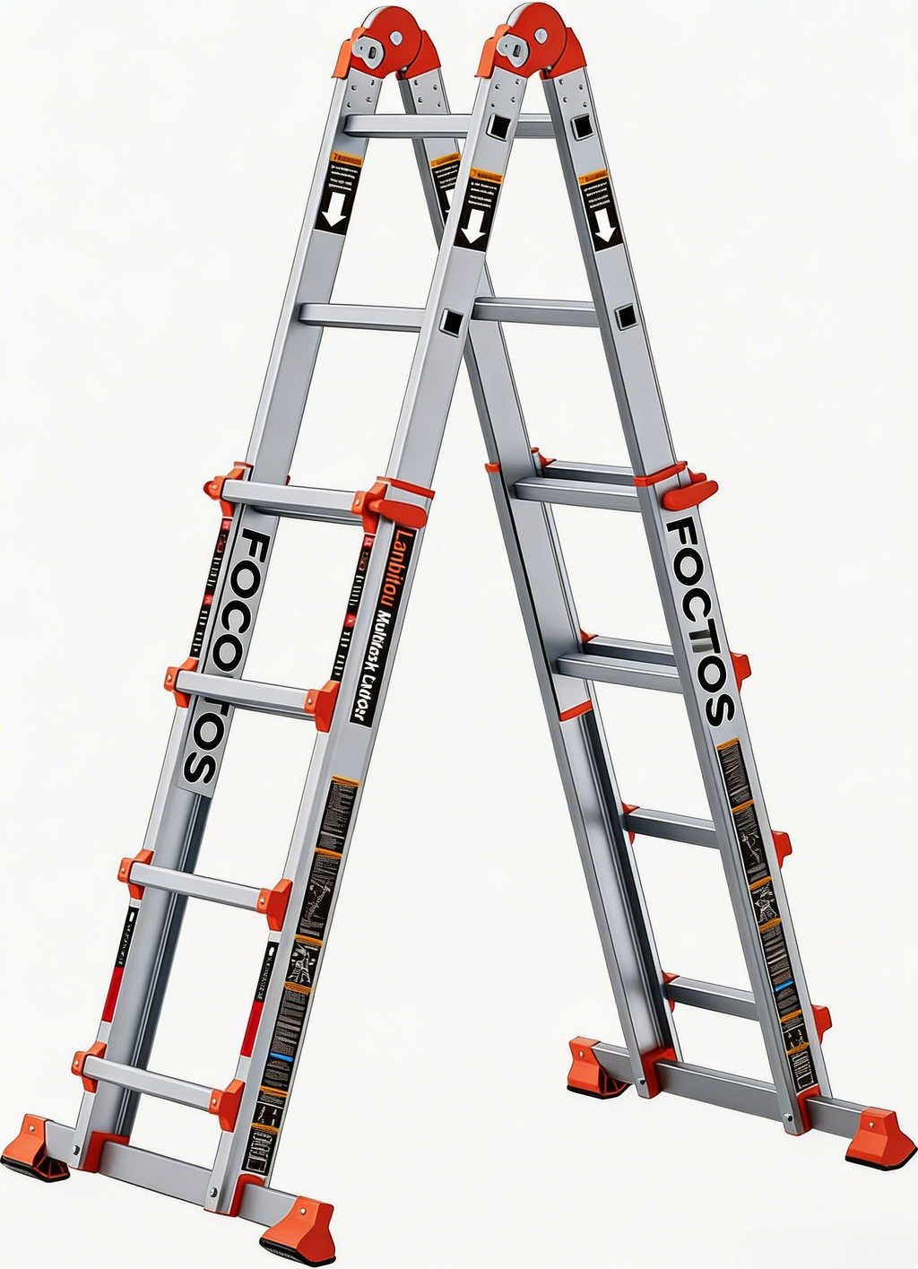 FOCOTOS A Frame 4 Step Ladder Extension, 14 FT Anti-Slip Multi Position & Storage Folding Ladder, 330 lbs Security Load Telescoping Aluminum Ladders for Stairs Home Indoor Outdoor Roof