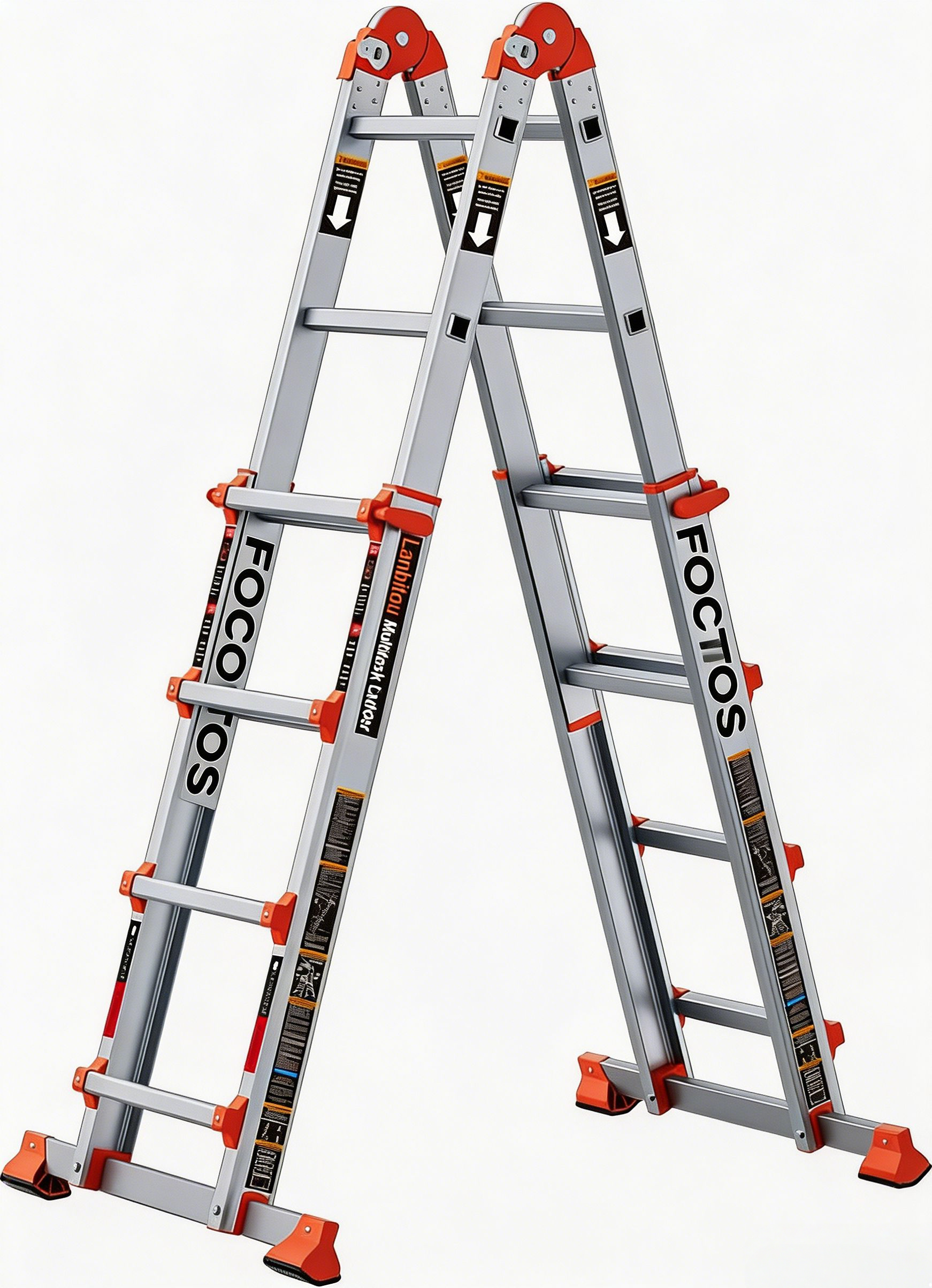 FOCOTOS A Frame 4 Step Ladder Extension, 14 FT Anti-Slip Multi Position & Storage Folding Ladder, 330 lbs Security Load Telescoping Aluminum Ladders for Stairs Home Indoor Outdoor Roof