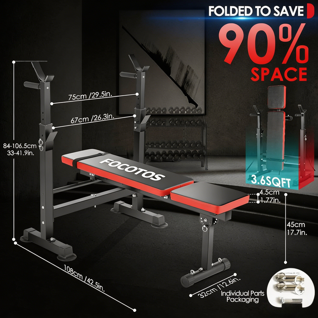 FOCOTOS 900LBS All in One Weight Bench Set with Squat Rack Adjustable Workout Bench with Leg Developer Preacher Curl Rack Fitness Strength Training Bench for Home Gym