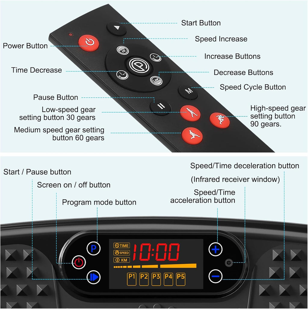 FOCOTOS Waver Vibration Plate Exercise Machine for Lymphatic Drainage Weight Loss,120 Speed Levels Vibrating Platform with Resistance Bands,Full-Body Workout Equipment for Muscle Activation