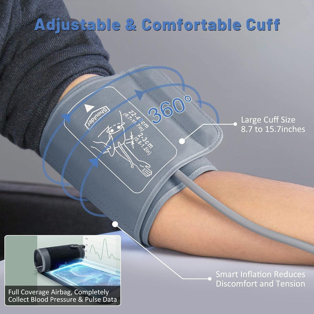 Blood Pressure Monitor Large Cuff, FOCOTOS Upper Arm Blood Pressure Machines for Home Use Accurate BP Cuff LED Backlight Display Heart Rate Detection 2x120 Records, Cuff 22-40cm