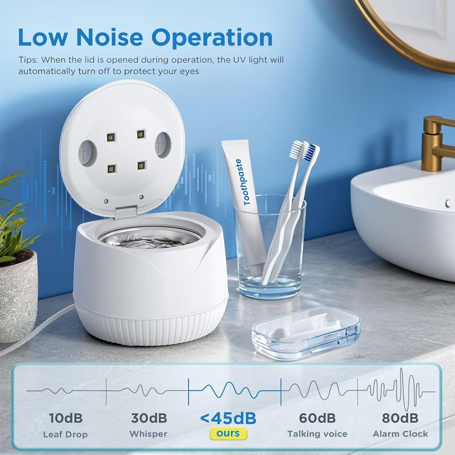 Antyman Dental Ultrasonic Retainer Cleaner Machine: 45kHz Dental Cleaning Pod with Digital Timer & 200ML, Cleaning for Dentures, Mouth Guards, Aligners, Night Guards, Braces, Toothbrush Heads & Jewelry, White