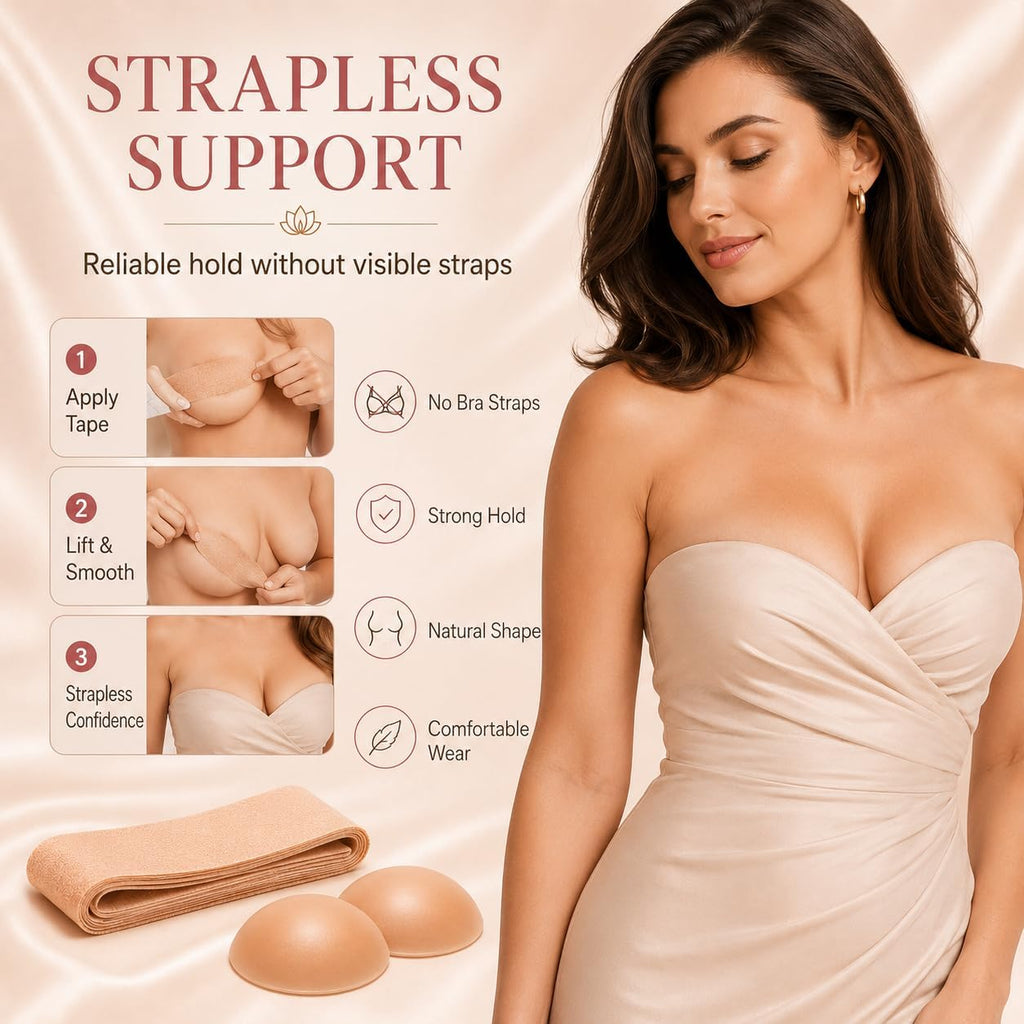 Antyman Boob Tape, Bob Tape for Large Breasts, Self-Adhesive Strapless Boobtapes with 2 Pcs Nipple Covers, 5M Stretchable Longer Roll, Perfect to Stick on Bra, Kinesiology Tape