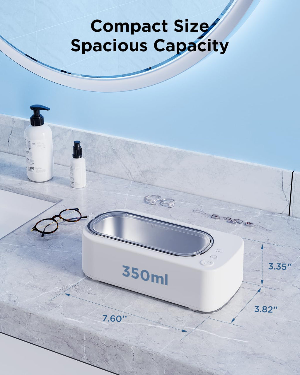 Antyman Ultrasonic Jewelry Cleaner Machine: 48KHz Ultra Sonic Cleaner for Jewelry,Eyeglass,Rings,Watch Band,Dentures,with Dual Cleaning Modes,350ML 304 Stainless Steel Tank,Gift for Wife,Mom,Daughter