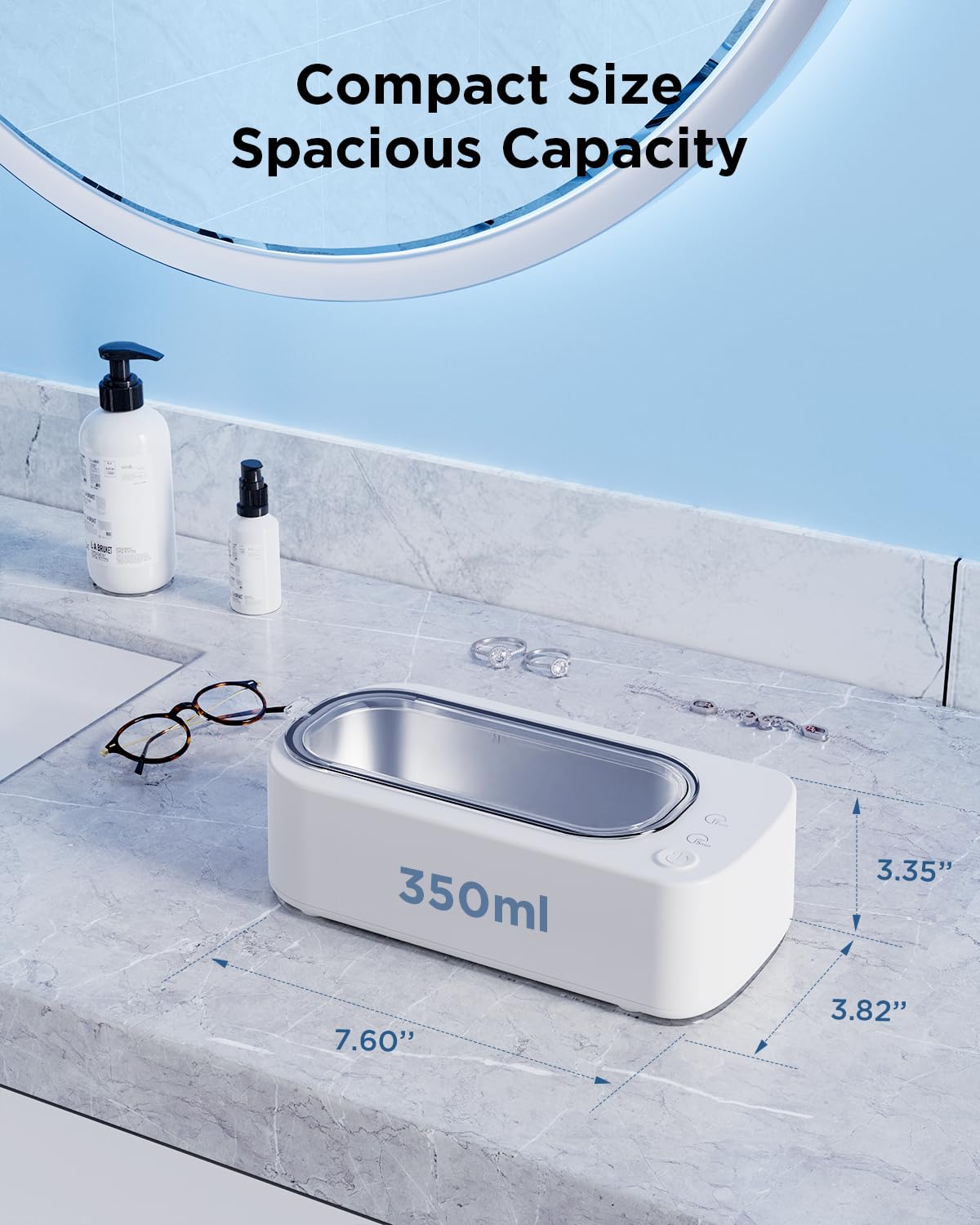Antyman Ultrasonic Jewelry Cleaner Machine: 48KHz Ultra Sonic Cleaner for Jewelry,Eyeglass,Rings,Watch Band,Dentures,with Dual Cleaning Modes,350ML 304 Stainless Steel Tank,Gift for Wife,Mom,Daughter