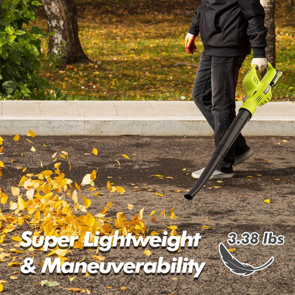 FOCOTOS Leaf Blower Cordless - 21V Powerful Electric Leaf Blower with 2 Batteries and Charger, 2 Speed Modes, 2.0Ah Lightweight Battery Powered Leaf Blowers for Lawn Care, Patio, Dust, Blowing Leaves