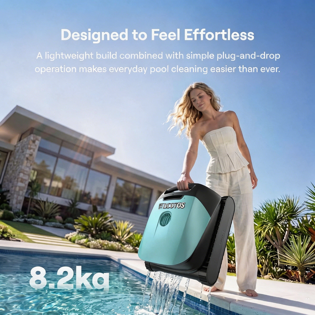 (2026 Upgrade) FOCOTOS Sora 10 Cordless Pool Vacuum Robot for Inground & Above Ground Pools, 6800 GPH Suction, Floor/Wall/Waterline/Shallow Area Cleaning, Waterline Parking, Cyan Green