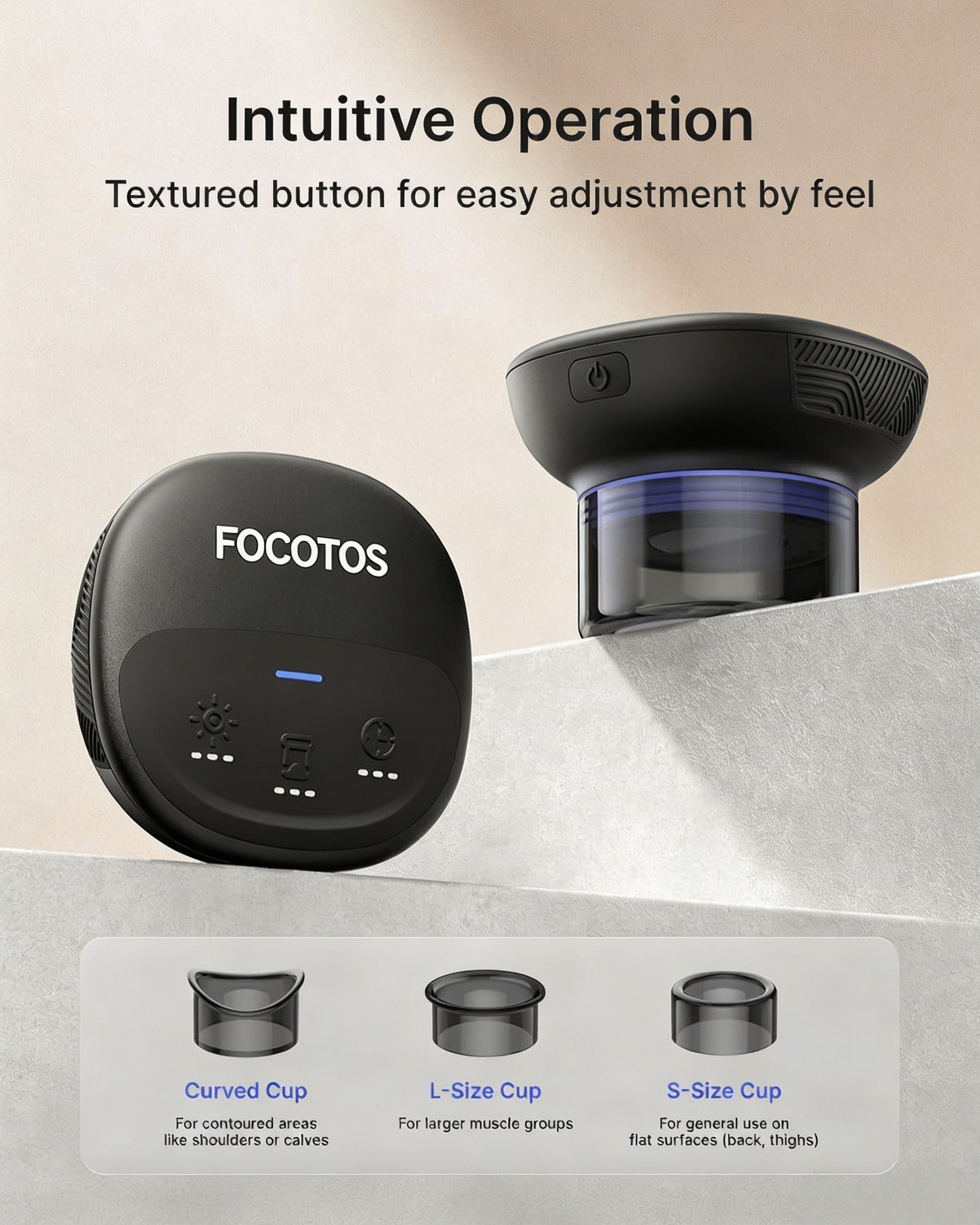 FOCOTOS Emberace Cup Smart Cupping Massager with 850nm Infrared Heating and 3 Suction Levels up to -55KPa, Rechargeable Multi-Device Sync, 70 min Runtime, 3 Heads & Storage Pouch, Gifts for Men Women