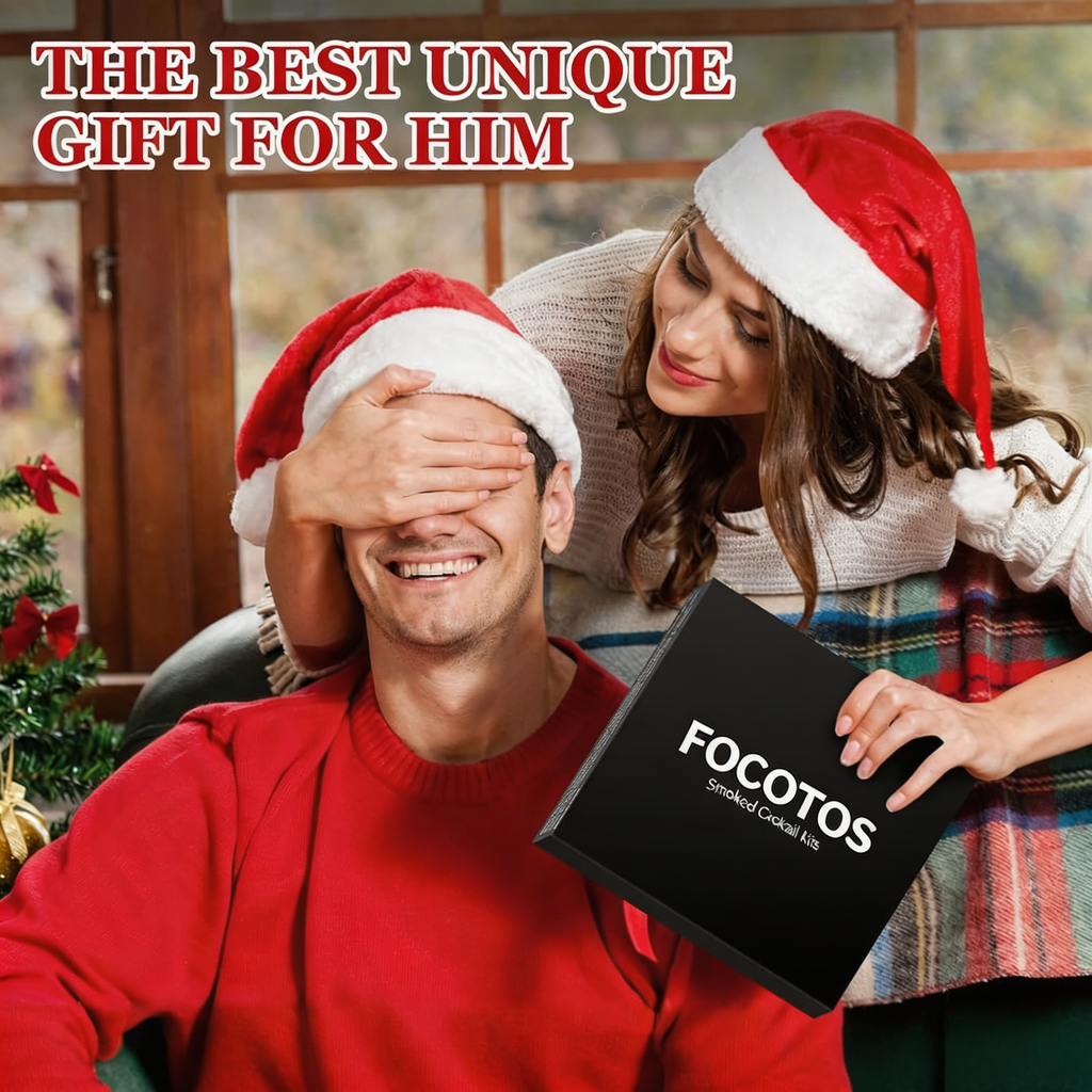 FOCOTOS Cocktail Smoker Kit with Torch – 6 Flavors Wood Chips – Bourbon, Whiskey Smoker Infuser Kit, Old Fashioned Drink Smoker Kit, Birthday Bourbon Whiskey Gifts for Men, Dad, Husband (Without Butane)
