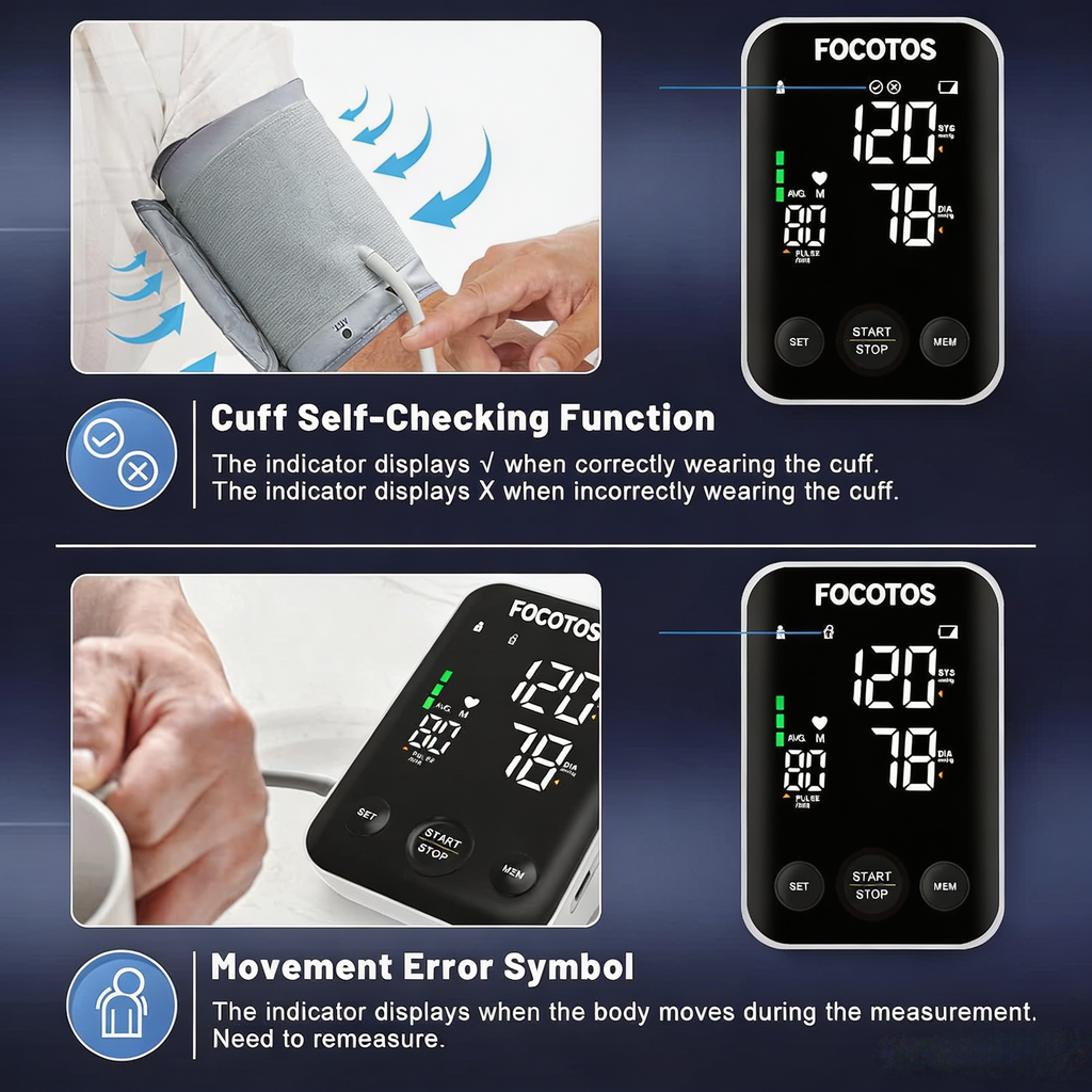 Blood Pressure Monitor Large Cuff, FOCOTOS Upper Arm Blood Pressure Machines for Home Use Accurate BP Cuff LED Backlight Display Heart Rate Detection 2x120 Records, Cuff 22-40cm