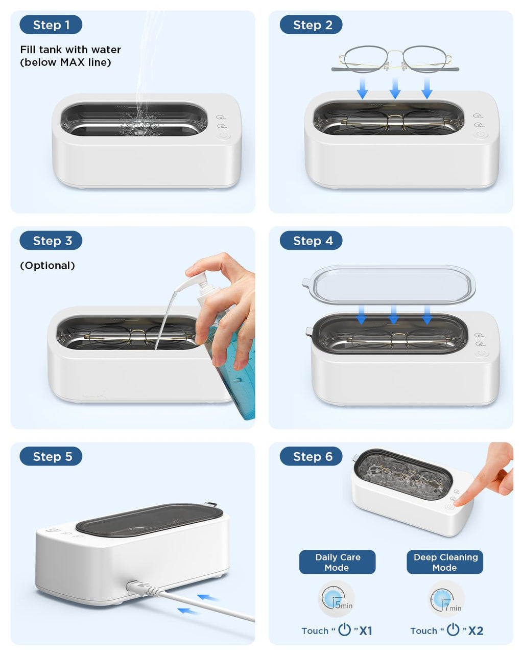 Antyman Ultrasonic Jewelry Cleaner Machine: 48KHz Ultra Sonic Cleaner for Jewelry,Eyeglass,Rings,Watch Band,Dentures,with Dual Cleaning Modes,350ML 304 Stainless Steel Tank,Gift for Wife,Mom,Daughter