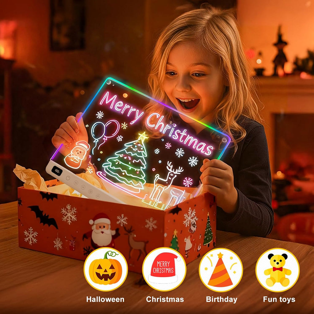 FOCOTOS Led Drawing Board with 13 Light Effects, 16" Rechargeable Glow Doodle LED Note Board with Colors, Neon Light Up Drawing Tablet Gifts for Kids for Easter Birthday Christmas Gift Ideas