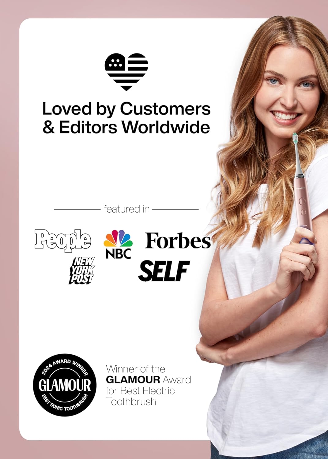 FOCOTOS Vibe Series Ultra-Whitening Toothbrush – ADA Accepted Electric Toothbrush - 8 Brush Heads & Travel Case – 40,000 VPM Motor & Wireless Charging - 4 Modes w Smart Timer – Satin Rose Gold