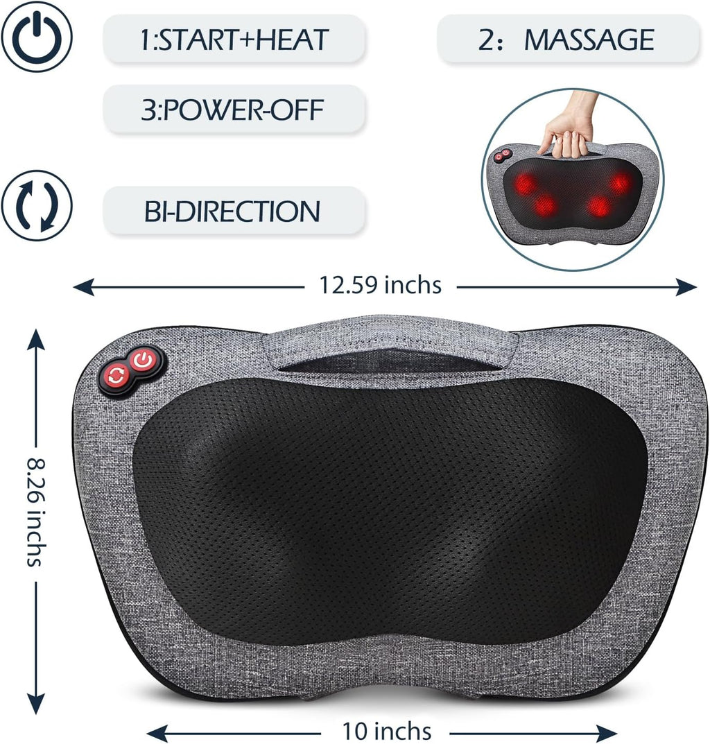 Antyman Shiatsu Back Massager with Heat, Deep Tissue for Pain Relief | Electric 3D Kneading Massage Pillow for Neck, Shoulder, Back, Christmas for Men Women Dad Wife Mom Gifts (NOT Cordless)