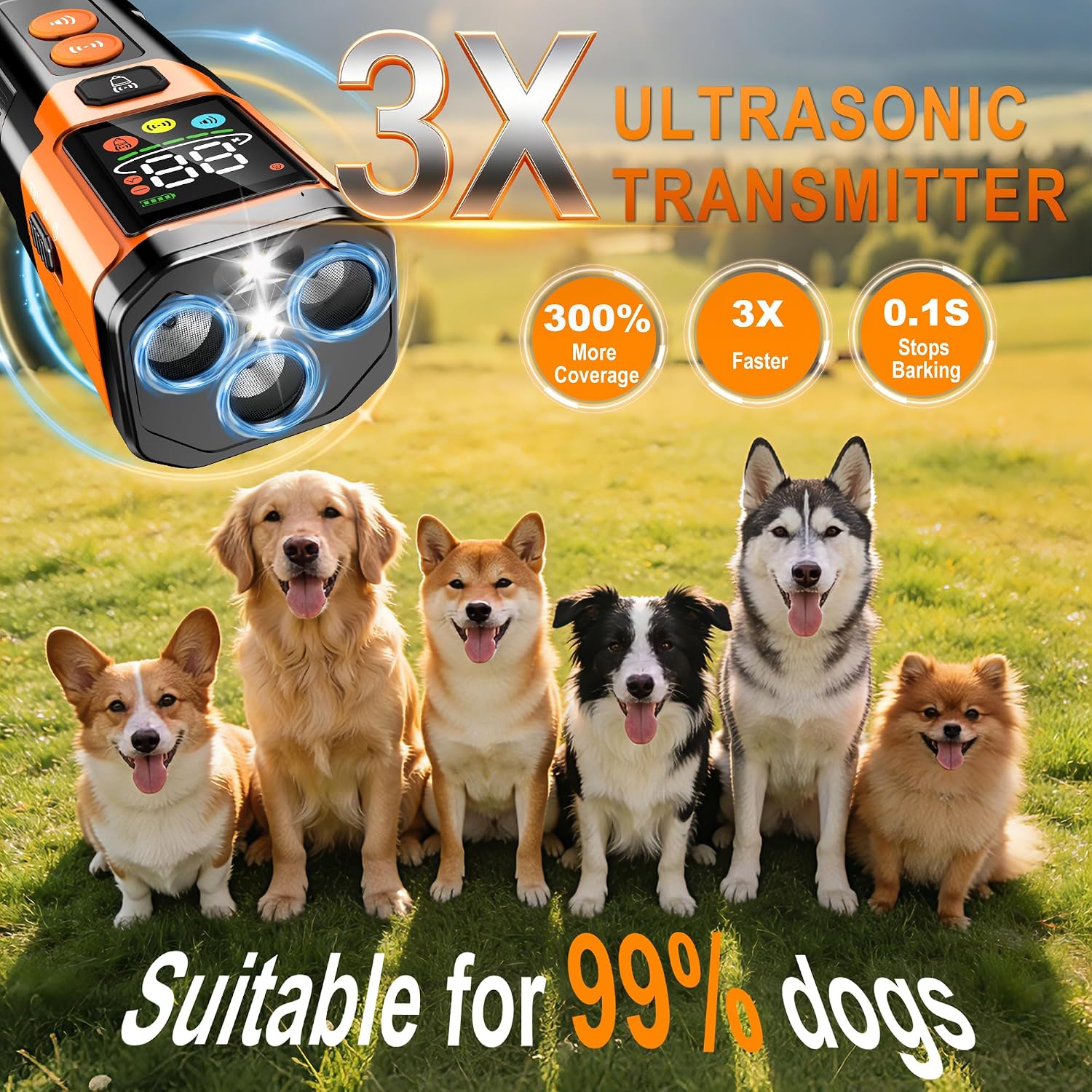 Antyman Dog Bark Deterrent Device, 3X Ultrasonic Anti Barking Device for Dogs with 6 Modes & 5 Adjustable, Portable Dog Barking Silencer & Bark Stopper, Dog Whistle to Stop Barking Indoor Outdoor Up to 65 FT