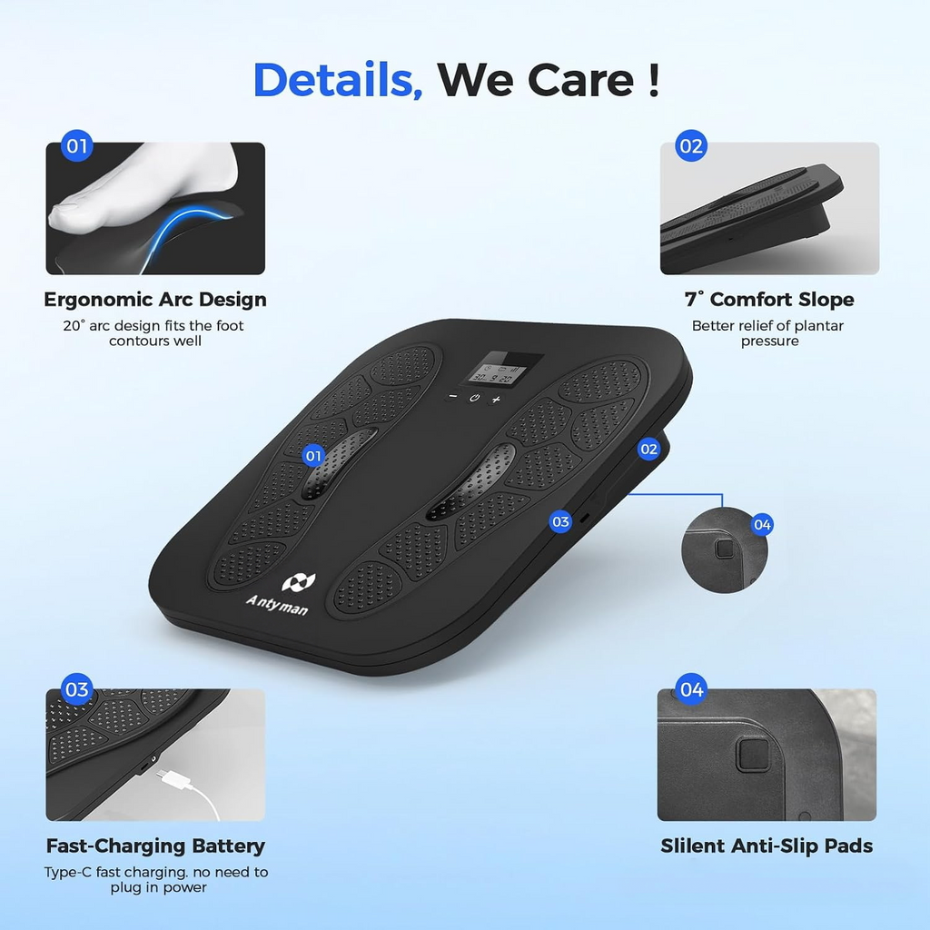 Antyman EMS Foot Massager for Neuropathy, Plantar Fasciitis and Pain Relief | Rechargeable TENS Foot Stimulator with 10 Modes 20 Intensities, 2 TENS Unit Muscle Circulation Stimulator ,Gifts for Mom Dad