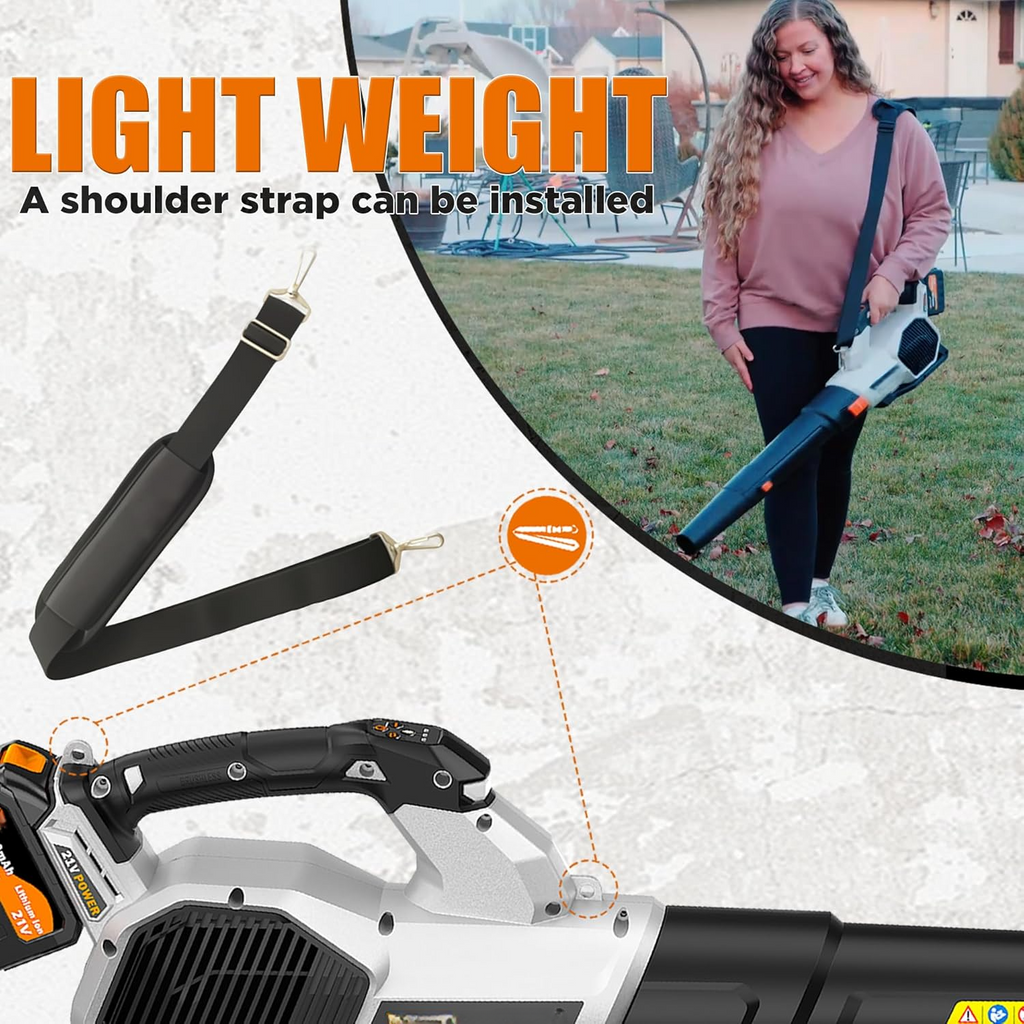 FOCOTOS Leaf Blower Cordless, 765CFM Electric Leaf Blowers with 2 x 7.8Ah Batteries and Dual Rapid Charger, 3- Speed & Turbo Mode, with LED lighting, 1 x Shoulder Strap, Blowers for Lawn Care - SL9501